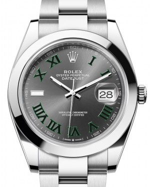 Rolex Datejust 41 Stainless Steel "Wimbledon" Slate Roman Dial Smooth Bezel Oyster Bracelet 126300 - BRAND NEW