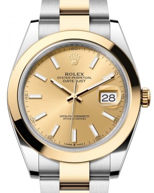 Rolex Datejust 41 Yellow Gold/Steel Champagne Index Dial Smooth Bezel Oyster Bracelet 126303 - BRAND NEW