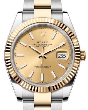Rolex Datejust 41 Yellow Gold/Steel Champagne Index Dial Fluted Bezel Oyster Bracelet 126333 - BRAND NEW