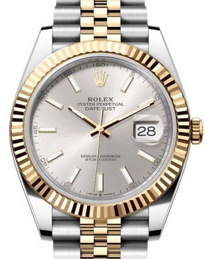 Rolex Datejust 41 Yellow Gold/Steel Silver Index Dial Fluted Bezel Jubilee Bracelet 126333 - BRAND NEW