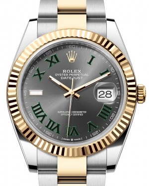Rolex Datejust 41 Yellow Gold/Steel "Wimbledon" Slate Roman Dial Fluted Bezel Oyster Bracelet 126333 - BRAND NEW