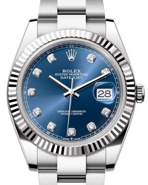 Rolex Datejust 41 White Gold/Steel Blue Diamond Dial Fluted Bezel Oyster Bracelet 126334 - BRAND NEW
