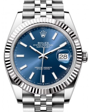 Rolex Datejust 41 White Gold/Steel Blue Index Dial Fluted Bezel Jubilee Bracelet 126334 - BRAND NEW