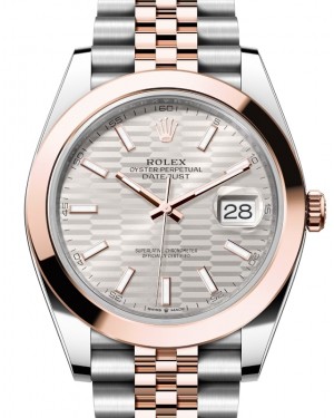 Rolex Datejust 41 Rose Gold/Steel Silver Fluted Motif Index Dial Smooth Bezel Jubilee Bracelet 126301 - BRAND NEW