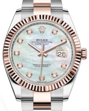 Rolex Datejust 41 Rose Gold/Steel White Mother of Pearl Diamond Dial Fluted Bezel Oyster Bracelet 126331 - BRAND NEW