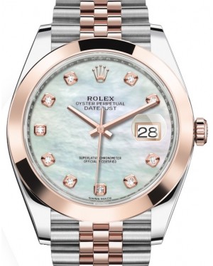 Rolex Datejust 41 Rose Gold/Steel White Mother of Pearl Diamond Dial Smooth Bezel Jubilee Bracelet 126301 - BRAND NEW