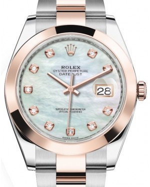 Rolex Datejust 41 Rose Gold/Steel White Mother of Pearl Diamond Dial Smooth Bezel Oyster Bracelet 126301 - BRAND NEW