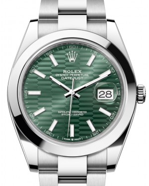 Rolex Datejust 41 Stainless Steel Mint Green Fluted Motif Index Dial Smooth Bezel Oyster Bracelet 126300 - BRAND NEW