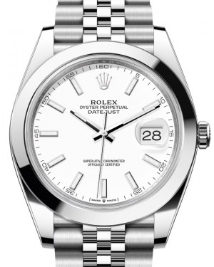 Rolex Datejust 41 Stainless Steel White Index Dial Smooth Bezel Jubilee Bracelet 126300 - BRAND NEW