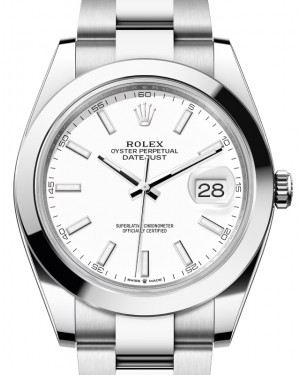 Rolex Datejust 41 Stainless Steel White Index Dial Smooth Bezel Oyster Bracelet 126300 - BRAND NEW