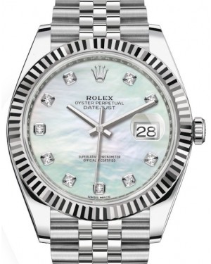Rolex Datejust 41 White Gold/Steel White Mother of Pearl Diamond Dial Fluted Bezel Jubilee Bracelet 126334 - BRAND NEW