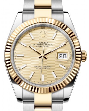 Rolex Datejust 41 Yellow Gold/Steel Golden Fluted Motif Index Dial Fluted Bezel Oyster Bracelet 126333 - BRAND NEW