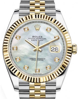 Rolex Datejust 41 Yellow Gold/Steel White Mother of Pearl Diamond Dial Fluted Bezel Jubilee Bracelet 126333 - BRAND NEW