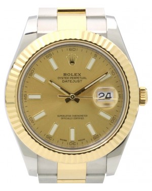 Rolex Datejust II Yellow Gold/Steel Champagne Dial Fluted Yellow Gold Bezel Oyster Bracelet 116333 - PRE-OWNED