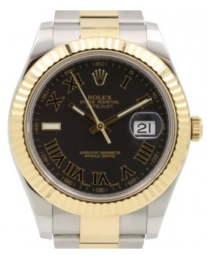 Rolex Datejust II Yellow Gold & Steel Black Roman Dial with Index 9 o' Clock Two-Tone Oyster Bracelet 116333 - PRE-OWNED