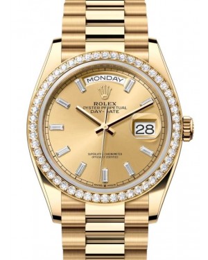 Rolex Day-Date 36 President Yellow Gold Champagne Baguette Diamond Dial & Bezel 128348RBR