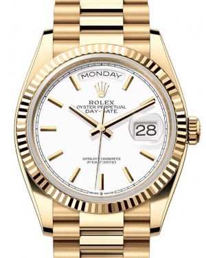 Rolex Day-Date 36 President Yellow Gold White Index Dial 128238 - BRAND NEW