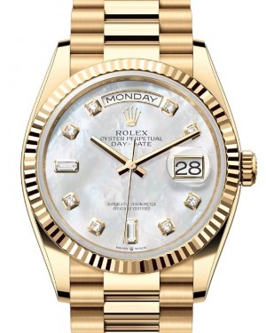 Rolex Day-Date 36 President Yellow Gold White Mother of Pearl Diamond Dial 128238 - BRAND NEW