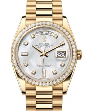Rolex Day-Date 36 President Yellow Gold White Mother of Pearl Diamond Dial & Bezel 128348RBR
