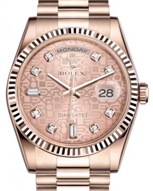 Rolex Day-Date 36 Rose Gold Pink Jubilee Diamond Dial & Fluted Bezel President Bracelet 118235 - BRAND NEW