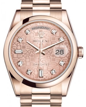 Rolex Day-Date 36 Rose Gold Pink Jubilee Diamond Dial & Smooth Domed Bezel President Bracelet 118205 - BRAND NEW