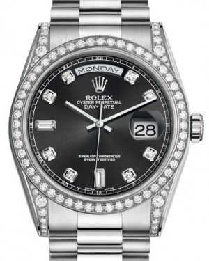 Rolex Day-Date 36 White Gold Black Diamond Dial & Diamond Set Case & Bezel President Bracelet 118389 - BRAND NEW