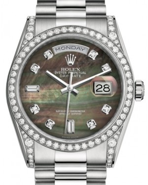 Rolex Day-Date 36 White Gold Black Mother of Pearl Diamond Dial & Diamond Set Case & Bezel President Bracelet 118389 - BRAND NEW