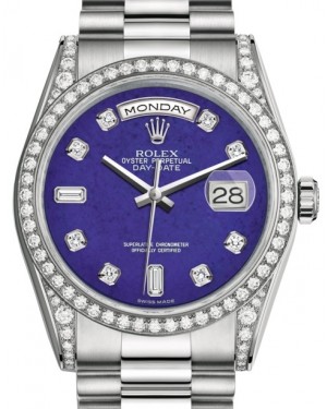 Rolex Day-Date 36 White Gold Lapis Lazuli Diamond Dial & Diamond Set Case & Bezel President Bracelet 118389 - BRAND NEW