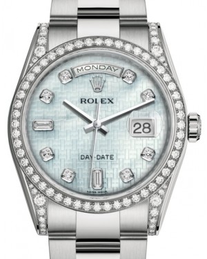 Rolex Day-Date 36 White Gold Platinum Mother of Pearl with Oxford Motif Diamond Dial & Diamond Set Case & Bezel Oyster Bracelet 118389 - BRAND NEW