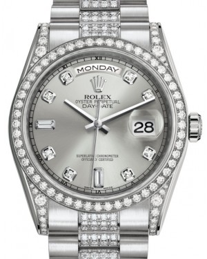 Rolex Day-Date 36 White Gold Silver Diamond Dial & Diamond Set Case & Bezel Diamond Set President Bracelet 118389 - BRAND NEW