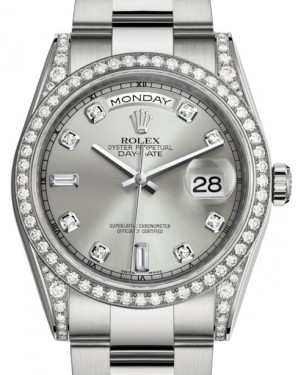 Rolex Day-Date 36 White Gold Silver Diamond Dial & Diamond Set Case & Bezel Oyster Bracelet 118389 - BRAND NEW