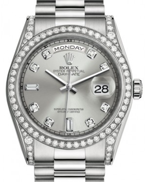 Rolex Day-Date 36 White Gold Silver Diamond Dial & Diamond Set Case & Bezel President Bracelet 118389 - BRAND NEW