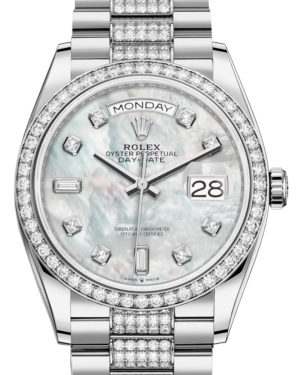Rolex Day-Date 36 President White Gold White Mother of Pearl Diamond Bezel & Bracelet 128349RBR