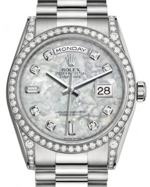 Rolex Day-Date 36 White Gold White Mother of Pearl Diamond Dial & Diamond Set Case & Bezel President Bracelet 118389 - BRAND NEW