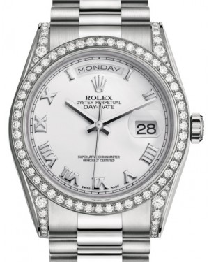 Rolex Day-Date 36 White Gold White Roman Dial & Diamond Set Case & Bezel President Bracelet 118389 - BRAND NEW