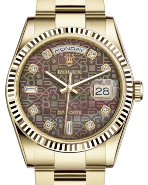 Rolex Day-Date 36 Yellow Gold Black Mother of Pearl Jubilee Diamond Dial & Fluted Bezel Oyster Bracelet 118238 - BRAND NEW