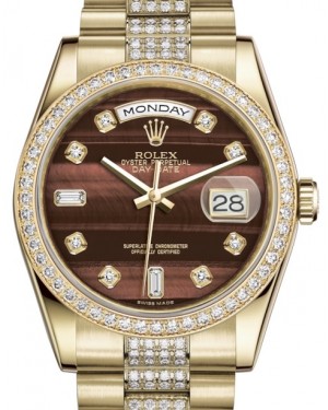 Rolex Day-Date 36 Yellow Gold Bull's Eye Diamond Dial & Diamond Bezel Diamond Set President Bracelet 118348 - BRAND NEW