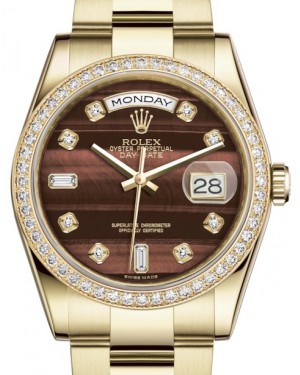 Rolex Day-Date 36 Yellow Gold Bull's Eye Diamond Dial & Diamond Bezel Oyster Bracelet 118348 - BRAND NEW