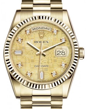 Rolex Day-Date 36 Yellow Gold Champagne Mother of Pearl Jubilee Diamond Dial & Fluted Bezel President Bracelet 118238 - BRAND NEW