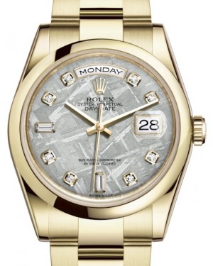 Rolex Day-Date 36 Yellow Gold Meteorite Diamond Dial & Smooth Domed Bezel Oyster Bracelet 118208 - BRAND NEW