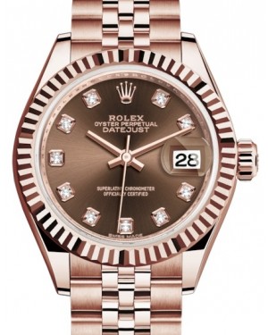 Rolex Lady Datejust 28 Rose Gold Chocolate Diamond Dial & Fluted Bezel Jubilee Bracelet 279175 - BRAND NEW