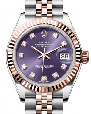 Rolex Lady Datejust 28 Rose Gold/Steel Aubergine Diamond Dial & Fluted Bezel Jubilee Bracelet 279171 - BRAND NEW