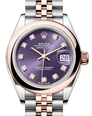 Rolex Lady Datejust 28 Rose Gold/Steel Aubergine Diamond Dial & Smooth Domed Bezel Jubilee Bracelet 279161 - BRAND NEW