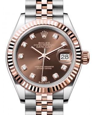 Rolex Lady Datejust 28 Rose Gold/Steel Chocolate Diamond Dial & Fluted Bezel Jubilee Bracelet 279171 - BRAND NEW