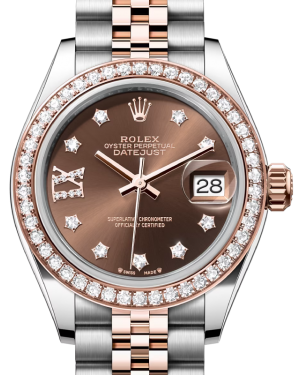 Rolex Lady Datejust 28 Rose Gold/Steel Chocolate Diamond IX Dial & Diamond Bezel Jubilee Bracelet 279381RBR - BRAND NEW