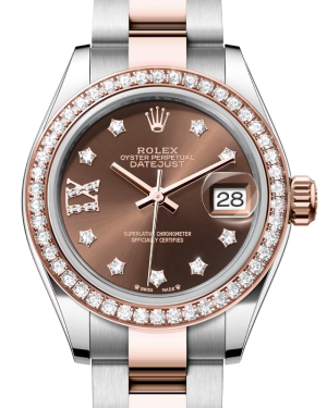 Rolex Lady Datejust 28 Rose Gold/Steel Chocolate Diamond IX Dial & Diamond Bezel Oyster Bracelet 279381RBR - BRAND NEW