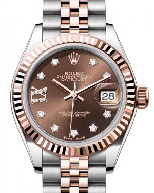 Rolex Lady Datejust 28 Rose Gold/Steel Chocolate Diamond IX Dial & Fluted Bezel Jubilee Bracelet 279171 - BRAND NEW