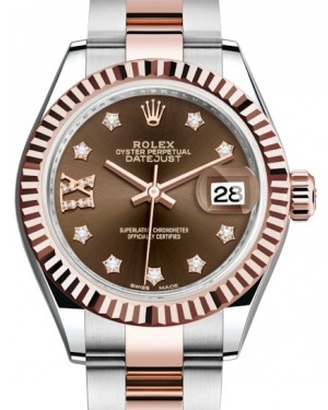 Rolex Lady Datejust 28 Rose Gold/Steel Chocolate Diamond IX Dial & Fluted Bezel Oyster Bracelet 279171 - BRAND NEW