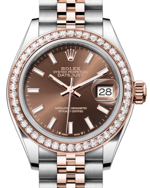 Rolex Lady Datejust 28 Rose Gold/Steel Chocolate Index Dial & Diamond Bezel Jubilee Bracelet 279381RBR - BRAND NEW