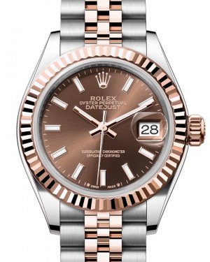 Rolex Lady Datejust 28 Rose Gold/Steel Chocolate Index Dial & Fluted Bezel Jubilee Bracelet 279171 - BRAND NEW